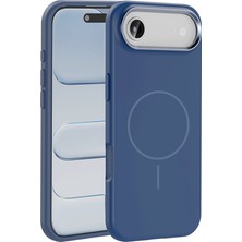 iPhone 17 Air Kılıf M-Safe Şarj Özellikli Metal Kamera Çerçeveli Sbt Edi Silikon Kapak - Lacivert