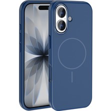 iPhone 17 Kılıf M-Safe Şarj Özellikli Metal Kamera Çerçeveli Sbt Edi Silikon Kapak - Lacivert