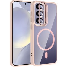 Galaxy S24 Plus Kılıf Standlı ve Kamera Lens Hediyeli M-Safe Şarj Özellikli Sbt Etro Kapak - Pembe