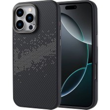 Subutu iPhone 16 Pro Max Kılıf Magsafe Şarj Özellikli Karbon Fiber Tasarımlı Sbt Vave Kapak-Gri-Gri