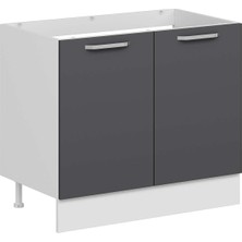 Alvinka Mutfak Modül Duz Alt 2k 100CM Evye Dolap Beyaz Antrasit Mdf