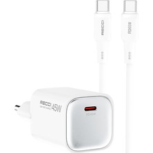 Recci RC132E 45W Type-C Pd Gan Teknolojili Mini Hızlı Şarj Seti 1m Beyaz