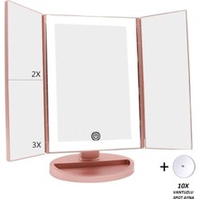 PremiumPort Şerit LED Işıklı Katlanabilir Makyaj Aynası, Dokunmatik ve Zoom Özellikli