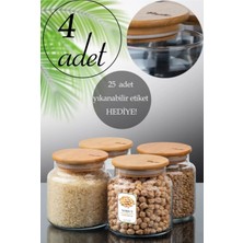 Özbience 4'lü 500 ml Bambu Kapaklı Vakumlu Cam Kavanoz Seti