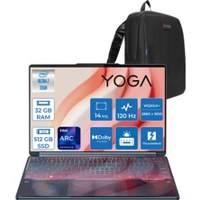 Lenovo Yoga Book 9 Intel Ultra 7 255H 32GB 512GB SSD Intel Arc 140T Gpu 2x 14" 2.8k Wqxga+ (2880X1800) OLED 750NITS Freedos Dokunmatik Taşınaiblir Bilgisayar 83KJ003DTRF09+ Yoga Pen +Zettaçanta