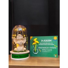 PremiumPort LED Işıklı Beyaz Melekli Fanus Öğretmenler Günü Hediye