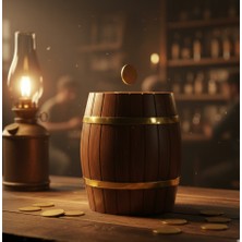 Meya Design Pirinç Ahşap Varil Tasarımlı Kumbara