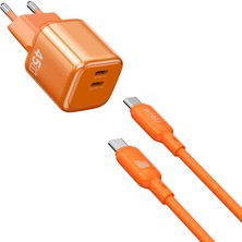 Wiwu WI-G025 Cube Serisi 47W Type-C To Type-C Gan Tech Hızlı Şarj Özellik Kablolu Şarj Seti Turuncu