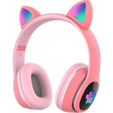 Lapas P40 Kedi Kulaklı Tasarımlı Rgb Işıklı Bluetooth Kulaklık V5.0 Pembe