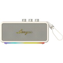 Lenyes S876 Supreme Serisi Rgb Işıklı Taşınabilir Su Geçirmez Tws Bluetooth Hoparlör V5.3 45W Bej