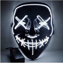 PremiumPort LED Işıklı Neon Maske, 3 Modlu Eğlence Maskesi, Beyaz Renk