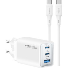 Recci RC123E 65W Type-C Pd Gan Teknolojili Mini Hızlı Şarj Seti 1m Beyaz