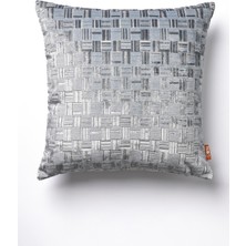 The Kun Dokuma Kadife Örgü Desenli Kırlent Kılıfı-Gri