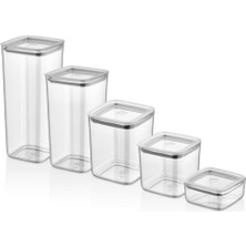 Özbience Gri Kapaklı Vakumlu Kare Saklama Kabı Seti – 5'li, Pratik ve Şık Çözüm