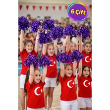 Toyfest Ponpon Metalik Parlak Koyu Mor Amigo Sopalı Dayanıklı Hafif Tezahürat Ponponu 6 Çift