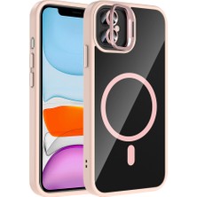 iPhone 11 Kılıf Standlı ve Kamera Lens Hediyeli M-Safe Şarj Özellikli Sbt Etro Kapak - Pembe