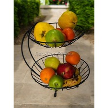 Özbience 2 Katlı Siyah Metal Meyve Sepeti, Şık ve Pratik Sunum Sepeti