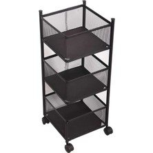 Özbience 3 Katlı Siyah Kare Tekerlekli Sebze ve Meyve Sepeti