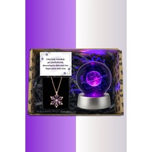 PremiumPort Renk Değişen LED Işıklı Cam Satürn Kız Küre Ay Lotus Çiçeği Kolye