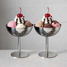 2 Adet Çelik Ayaklı Lokumluk, Sunumluk & Dondurmalık 300 ml