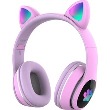 Lapas P40 Kedi Kulaklı Tasarımlı Rgb Işıklı Bluetooth Kulaklık V5.0 Lila