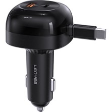 Lenyes CA59 Pd 60W Type-C Kablolu Hızlı Şarj Özellikli Type-C + Usb-A Portlu Araç Şarj Aleti Siyah