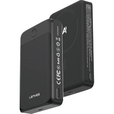 Lenyes PW1008D Pd 20W LED Ekranlı Yapay Zeka Destekli Ince Wireless Powerbank 15W 10.000MAH Siyah