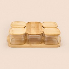 Özbience 4'lü Bambu Kapaklı Cam Saklama Kabı Seti, Şık ve Pratik Mutfak Organizatörü