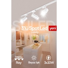 PremiumPort 3'lü Beyaz LED Spot Işık Seti, 30W, 1 Metre Raylı, Modern Tasarım