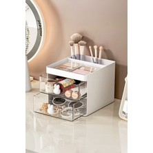Fesya Home Bunny 2 Çekmeceli Makyaj Organizeri Bölmeli Fırça Kozmetik Makyaj Düzenleyici Organizer - Beyaz