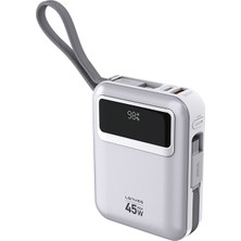 Lenyes C04-A Dijital LED Göstergeli Type-C ve Lightning Kablolu Powerbank 45W 5000MAH Gümüş