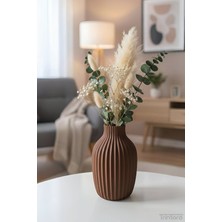 Dekoratif Modern Vazo – Oluklu Yüzey Tasarım | Kahverengi