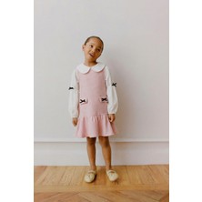 Magu Kız Çocuk Pamuklu Pembe Gömlek Yaka Elbiseli 2 Parça Elbise