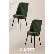 MyMassa Gold Sandalye - Yeşil - Metal Siyah Ayak ( 2 Adet ) - Salon Sandalyesi / Mutfak Sandalyesi