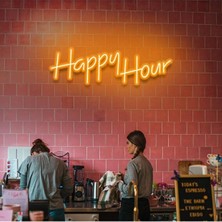 Dekoraven Happy Hour Neon Tabela | Bar Kafe Pub Dekorasyonu | LED Işıklı Duvar AYDINLATMASI(70X20CM)