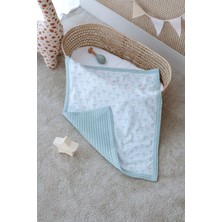 Tuğba Kuğu Çift Taraflı Bebek Battaniyesi, %100 Pamuklu Waffle Pike - Blue Dainty Bow