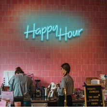 Dekoraven Happy Hour Neon Tabela | Bar Kafe Pub Dekorasyonu | LED Işıklı Duvar AYDINLATMASI(70X20CM)