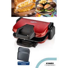 Özbience Kumru Kırmızı 1800W Granit Tost ve Izgara Makinesi, 5 Kademe Isı Ayarı