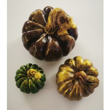 Artepieza Güz Bahçesi 3'lü Dekoratif Kabak Biblo Seti - Modern Rustik 3’lü Kabak Obje Seti 7 - El Işi 3'lü Kabak Seti