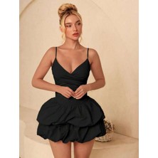 Askılı Balon Etekli Mini Elbise 1059
