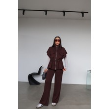 Özge Özgenç Çift Cepli Fermuarlı Modal Yelek Takım