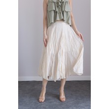 Nisan Triko Kırışık Görünümlü Uzun Etek