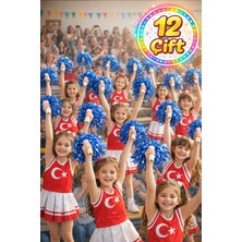 Toyfest Ponpon Metalik Parlak Saks Mavi Amigo Sopalı Dayanıklı Hafif Tezahürat Ponponu 12 Çift