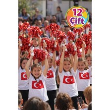 Toyfest Ponpon Metalik Parlak Bordo Amigo Sopalı Dayanıklı Hafif Tezahürat Ponponu 12 Çift