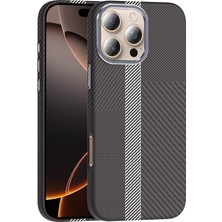 Subutu iPhone 16 Pro Kılıf Magsafe Şarj Özellikli Karbon Fiber Görünümlü Sbt Gros Kapak - Gri-Siyah