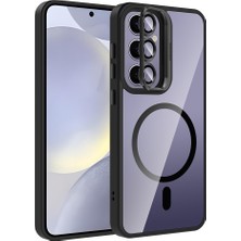 Galaxy S25 Plus Kılıf Standlı ve Kamera Lens Hediyeli M-Safe Şarj Özellikli Sbt Etro Kapak - Siyah