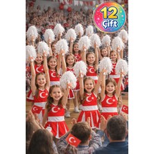 Toyfest Ponpon Mat Beyaz Amigo Sopalı Dayanıklı Hafif Tezahürat Ponponu 12 Çift