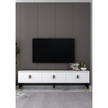 Demonte Decor 1380TV180DD-32 Tv Sehpası Beyaz-Siyah Altın