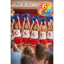 Toyfest Ponpon Metalik Parlak Saks Mavi Amigo Sopalı Dayanıklı Hafif Tezahürat Ponponu 6 Çift