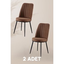 MyMassa Gold Sandalye - Kahverengi - Metal Siyah Ayak ( 2 Adet ) - Salon Sandalyesi / Mutfak Sandalyesi